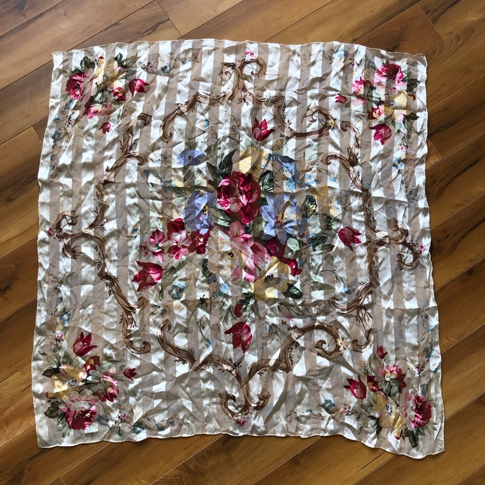 Vintage Floral Cottagecore Silk Scarf Whimsical Square Feminine